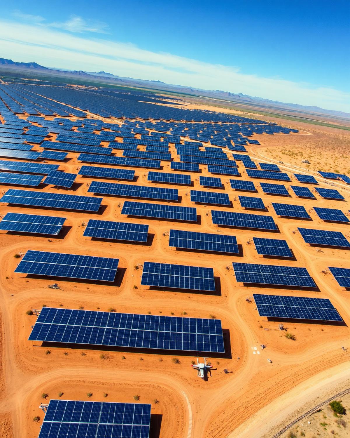 Aerial drone inspection of a Nevada solar farm